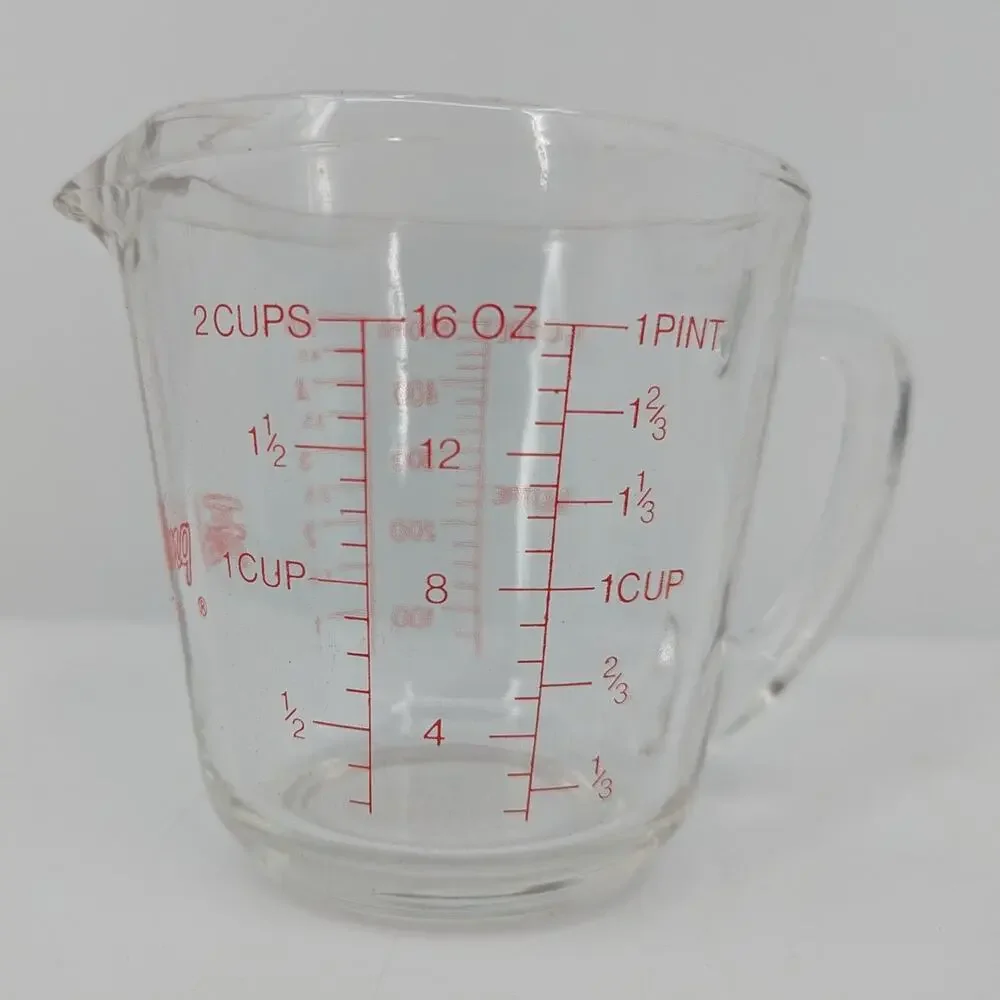 VINTAGE Fire-King 20 oz Glass Measuring Cup Vintage Red Lettering USA Made